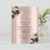 Zwart Rozen Glitter Roos Goud 80e Verjaardag Kaart (Staand voorkant)