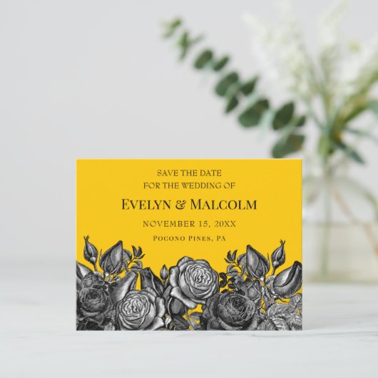 Zwart Rozen Goldenrod Sla de datum op STD Aankondigingskaart (Staand voorkant)