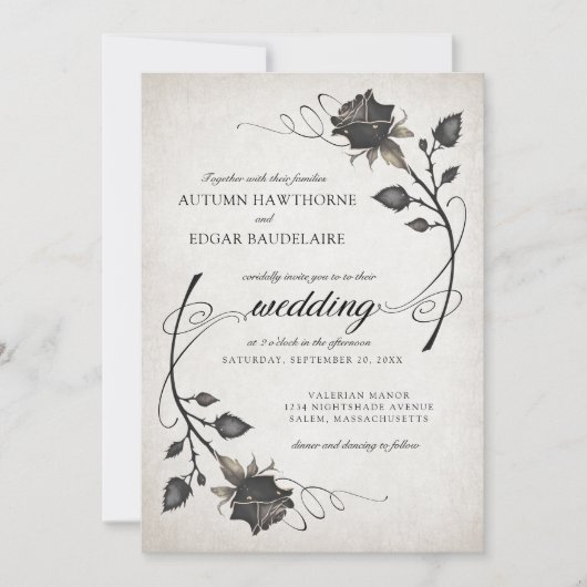 Zwart Rozen Halloween Gotische bruiloft Kaart (Voorkant)