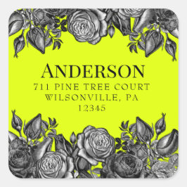 Zwart Rozen Lime Groen Bruiloft Retouradres Vierkante Sticker