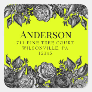 Zwart Rozen Lime Groen Bruiloft Retouradres Vierkante Sticker
