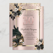 Zwart Rozen Masque Confetti Roos Gold 30th Kaart (Voorkant / Achterkant)