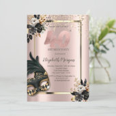 Zwart Rozen Masque Confetti Roos Gold 40th Kaart (Staand voorkant)