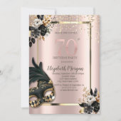 Zwart Rozen Masque Confetti Roos Gold 70th Kaart (Voorkant)