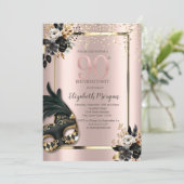 Zwart Rozen Masque Confetti Roos Gold 90th Kaart (Staand voorkant)