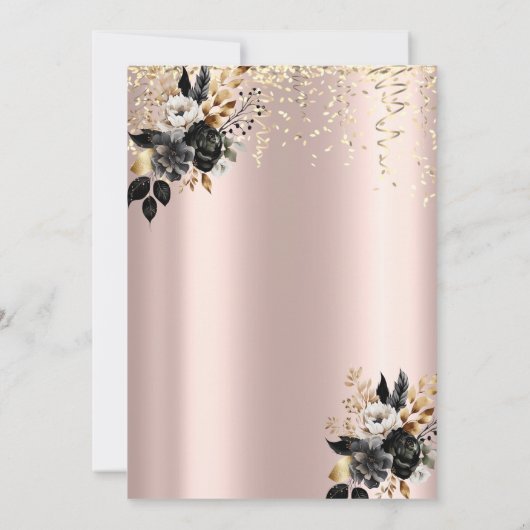 Zwart Rozen Masque Confetti Roos Goud 60e Kaart (Achterkant)