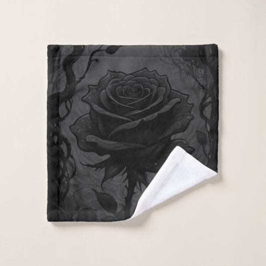 Zwart Rozen Motif Bad Handdoek (Wasdoekje)