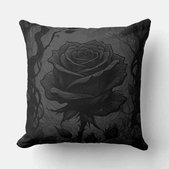 Zwart Rozen Motif Kussen (Voorkant)