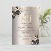 Zwart Rozen String Licht Ivoor 80ste Verjaardag Kaart (Staand voorkant)