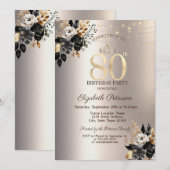 Zwart Rozen String Licht Ivoor 80ste Verjaardag Kaart (Voorkant / Achterkant)