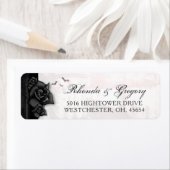 Zwart Rozen Vleermuizen Gotische Halloween Trouwad Etiket (Insitu)