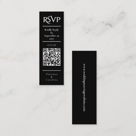 Zwart RSVP QR Code Bruiloft Budget Behuizing Kaart Mini Visitekaartje (Voorkant / Achterkant)