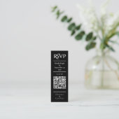 Zwart RSVP QR Code Bruiloft Budget Behuizing Kaart Mini Visitekaartje (Staand voorkant)