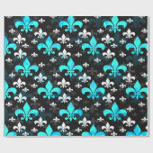 Zwart Rug Blauw Wit Fleur De Lis Cadeaupapier (Vlak)