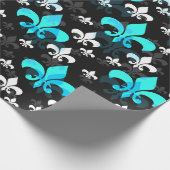 Zwart Rug Blauw Wit Fleur De Lis Cadeaupapier (Hoek)