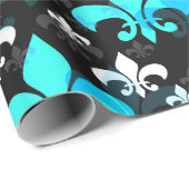 Zwart Rug Blauw Wit Fleur De Lis Cadeaupapier (Rol Hoek)