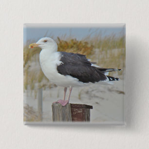 Zwart Rugmeeuw Serie Vierkante Button 5,1 Cm