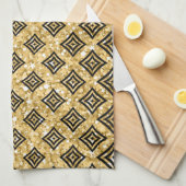 Zwart ruitvormig patroon gouden glitter theedoek (Quarter Fold)