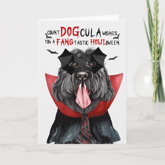 Zwart Russisch Hond Grappig Count DOGcula Hallowee Feestdagen Kaart (Voorkant)