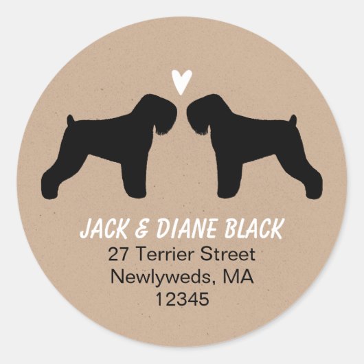 Zwart Russisch Terrier Silhouetten Retouradres Ronde Sticker (Voorkant)