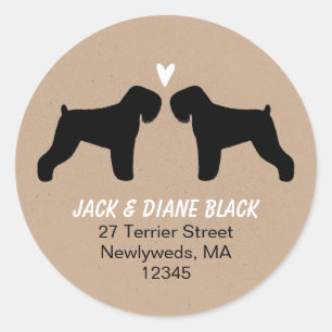 Zwart Russisch Terrier Silhouetten Retouradres Ronde Sticker