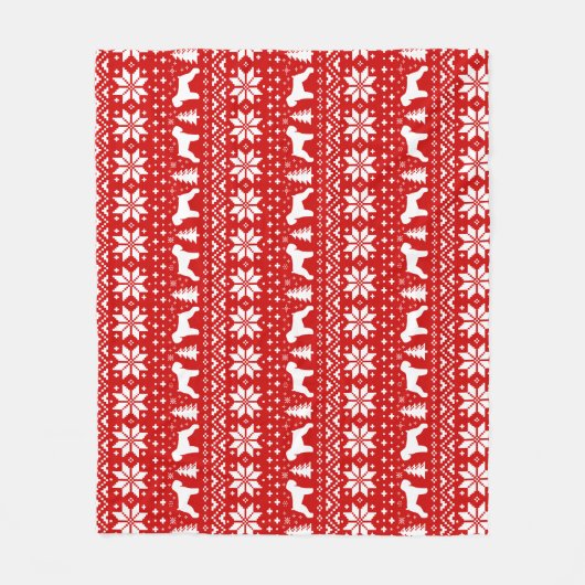 Zwart Russisch Terriër Silhouetten Vakantie Patroo Fleece Deken (Voorkant)