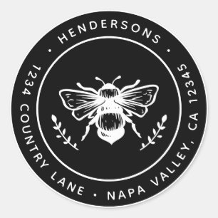 Zwart Rustiek Bumblebee Rond Retouradres Ronde Sticker