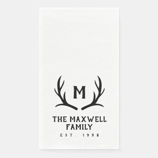 Zwart rustiek gewei monogram servet (Voorkant)