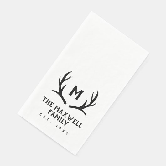 Zwart rustiek gewei monogram servet (Hoek)