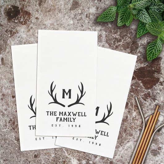 Zwart rustiek gewei monogram servet