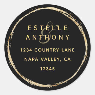 Zwart Rustiek Gouden Cirkel Ampersand Retouradres Ronde Sticker