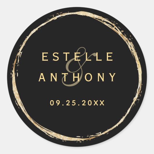 Zwart Rustiek Gouden Cirkel Lijst Ampersand Bruilo Ronde Sticker (Voorkant)