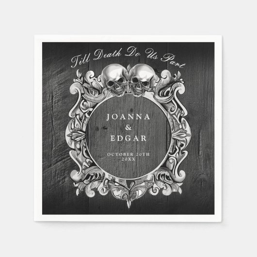 Zwart rustiek hout schedels gotische bruiloft servet (Voorkant)
