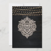 Zwart rustiek houten bruiloft uitnodiging (Achterkant)