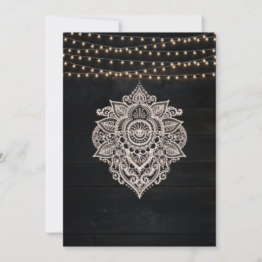 Zwart rustiek houten bruiloft uitnodiging (Achterkant)