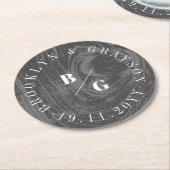 Zwart rustieke houtnerf textuur chique winter brui ronde kartonnen onderzetter (Gebogen)