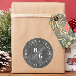 Zwart rustieke houtnerf textuur chique winter brui ronde sticker