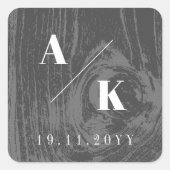 Zwart rustieke houtnerf textuur chique winter brui vierkante sticker (Voorkant)