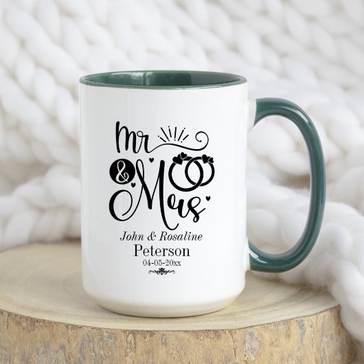 Zwart rustieke naam datum bruiloft paar aankondigi mok