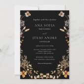 Zwart rustieke Wildflower krans Lijst herfst bruil Kaart (Voorkant)