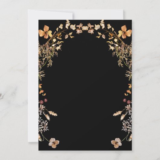 Zwart rustieke Wildflower krans Lijst herfst bruil Kaart (Achterkant)