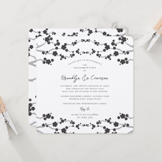 Zwart Sakura Cherry Blossoms Classy Aziatische bru Kaart (Voorkant / Achterkant in situ)