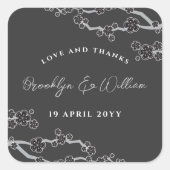 Zwart Sakura Cherry Blossoms Stijlvolle Aziatische Vierkante Sticker (Voorkant)