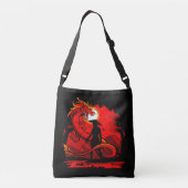 Zwart Samurai Red Dragon Japans stijlkunstwerk | Crossbody Tas (Achterkant)