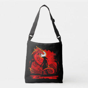 Zwart Samurai Red Dragon Japans stijlkunstwerk   Crossbody Tas