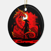 Zwart Samurai Red Dragon Japans stijlkunstwerk | Keramisch Ornament (Links)