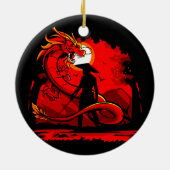 Zwart Samurai Red Dragon Japans stijlkunstwerk | Keramisch Ornament (Achterkant)