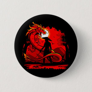 Zwart Samurai Red Dragon Japans stijlkunstwerk   Ronde Button 5,7 Cm