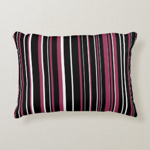 Zwart, Sangria Roze en Witte Barcode Streep Decoratief Kussen