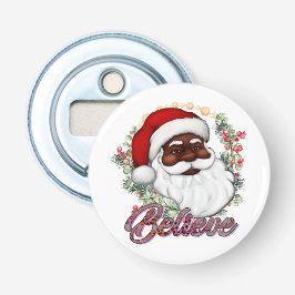 Zwart Santa Geloof Melanine Man Kerstmis Cheer Button Flesopener